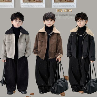 男童毛领麂皮外套2025冬款儿童痞帅加绒夹克宝宝韩版加厚保暖外套