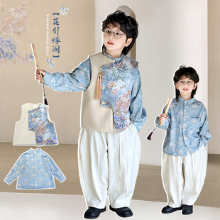 男童春季新中式马甲2025新款儿童国风闪钻马褂宝宝花音蝶兰皮马甲