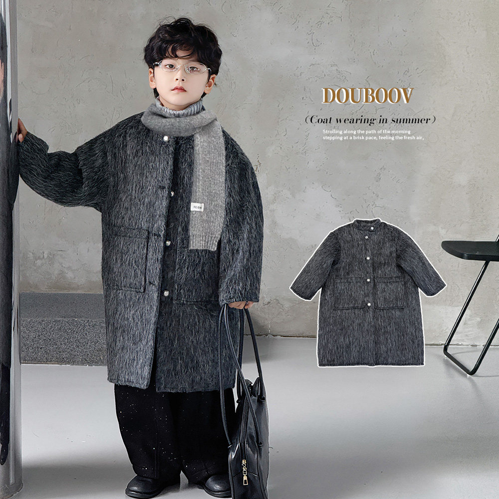 男童呢子大衣2025冬季新款儿童韩版宽松呢子外套宝宝加厚长款棉服
