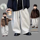 冬季 宽松裤 2025新款 宝宝韩式 子潮 男童灰色加绒阔腿卫裤 儿童休闲裤