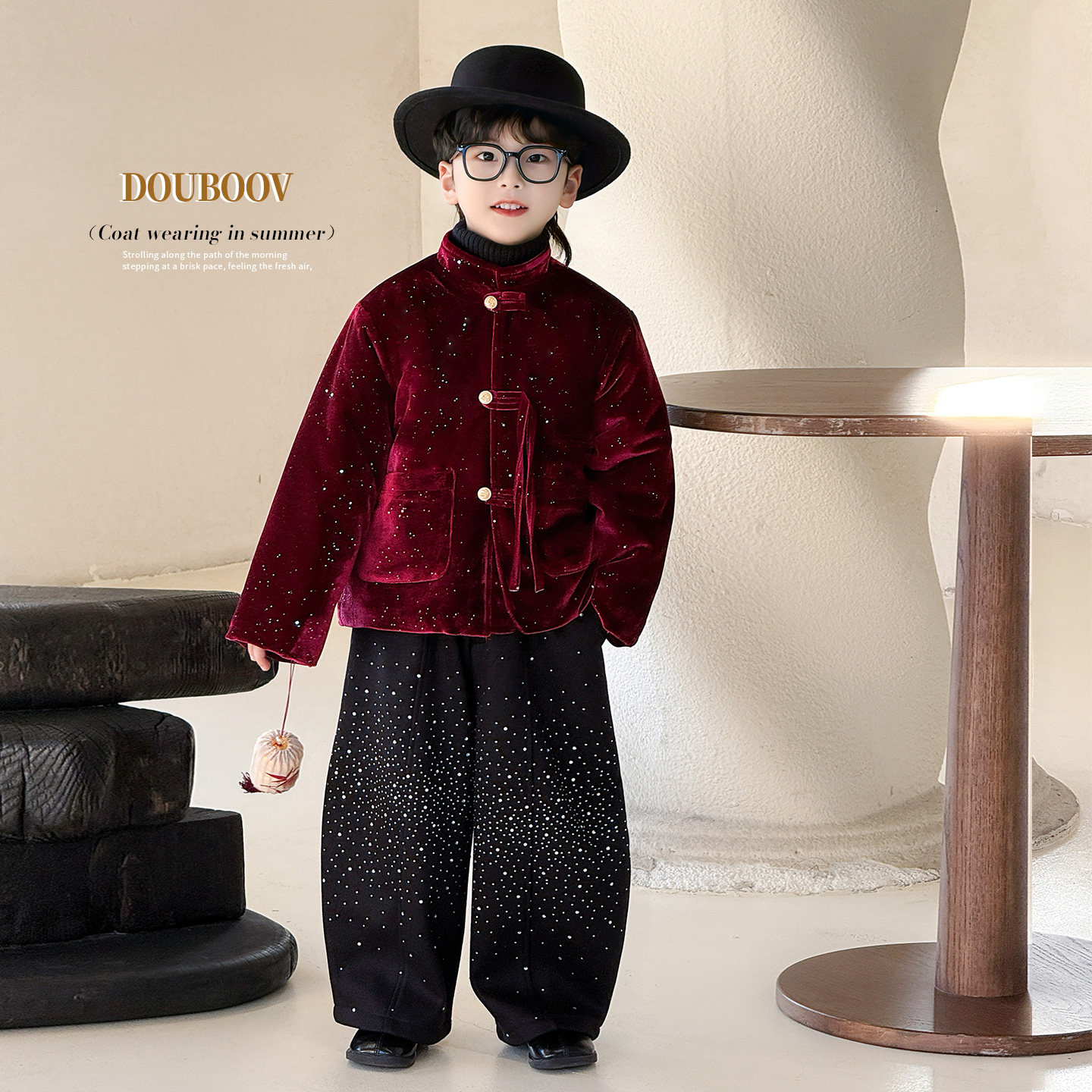 儿童冬季唐装外套2025新款男童红色细闪夹棉外套新中式丝绒年服潮,童装/婴儿装/亲子装,唐装,淘宝优惠券,粉丝福利购,淘宝优惠卷