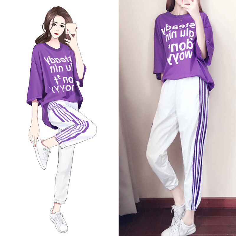 适合胖女人穿的夏装遮肚套装2019新款胖妹妹宽松休闲运动两件套潮在类目 女装/女士精品, 大码女装中 - 来自Buy2taobao.com提供专业的淘宝代购服务