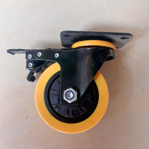 4寸聚氨酯万向轮100x38孔距75x45加厚3寸pu刹车轮推车脚轮