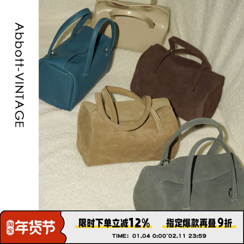 AbbottVINTAGE【笔筒包】复古小众磨砂皮羊皮枕头包单肩斜挎女,箱包皮具/热销女包/男包,通用款女包,淘宝优惠券,粉丝福利购,淘宝优惠卷