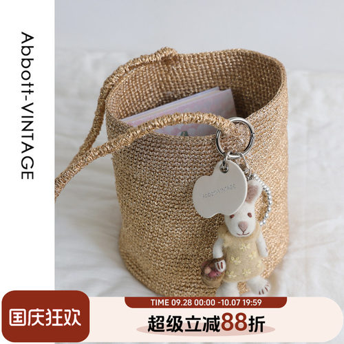 AbbottVINTAGE【发光桶】小众手工钩织编织女包手提单肩水桶包春