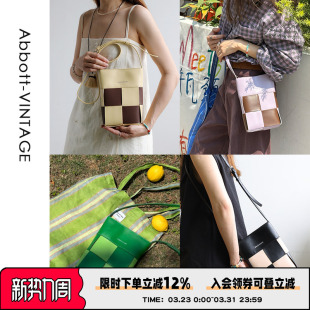 原创小众牛皮方格撞色单肩斜挎小包女包 华夫饼 8折清仓