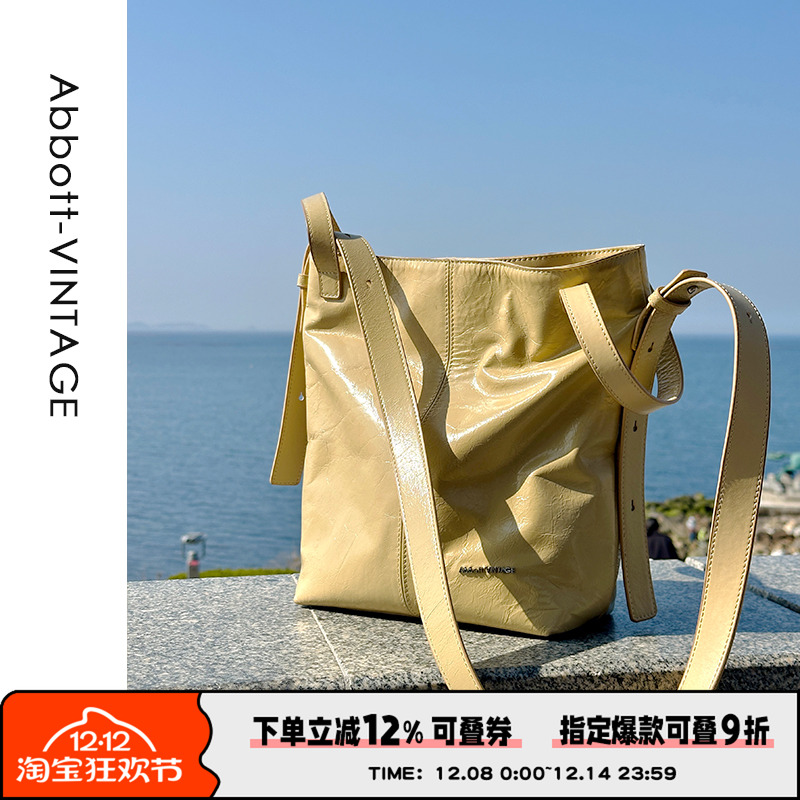 Abbott Vintage【耳朵包】油蜡牛皮托特包女单肩斜挎包女包简约新