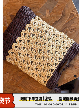 Abbott Vintage【复古小草编】秋日撞色玛特草编包斜挎小包牛角扣