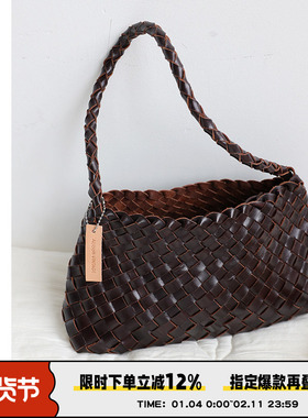 Abbott Vintage【午后花园】头层植鞣牛皮编织包法式腋下单肩女包