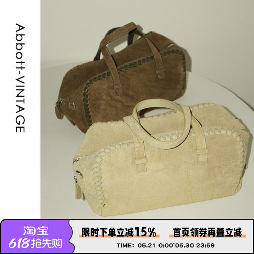 AbbottVINTAGE【绒绒包】头层磨砂牛皮单肩手提包秋冬新斜挎女包