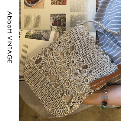 AbbottVINTAGE【花朵银丝包】小众手工钩织多巴胺编织包手提斜挎