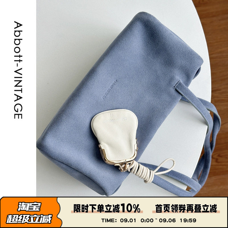 AbbottVINTAGE【大笔筒包】复古小众磨砂皮牛皮枕头包单肩手提女图片