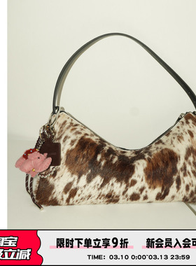 AbbottVINTAGE【马毛腋下包】单肩复古棕色奶牛纹腋下女包手提包