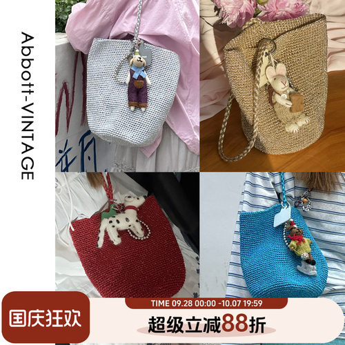 AbbottVINTAGE【我在发光】小众手工钩织编织女包手提单肩水桶包
