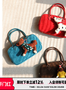 AbbottVINTAGE【小方砖】简约磨砂牛皮拼接小方包复古手提斜挎包