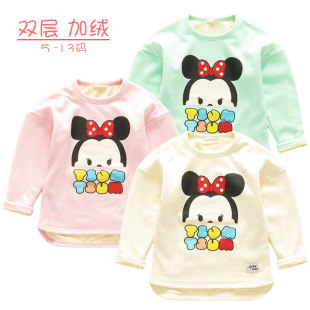 可爱女宝宝纯棉绒里长袖 韩版 t恤卫衣厚内搭 加厚打底衫 秋冬女童装