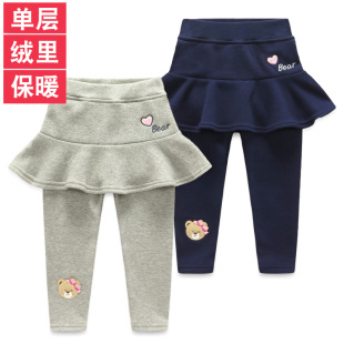 女童加绒裤假两件打底裤新款韩版秋冬季女孩加厚单层绒修身保暖裤