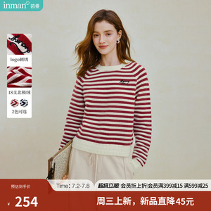 北极绒|茵曼复古条纹套头毛衣女2026年秋新款宽松长袖圆领针织衫