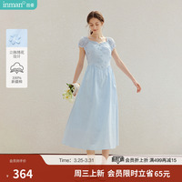 100%新疆棉|茵曼立体花朵方领连衣裙2026夏季女装新款泡泡袖裙