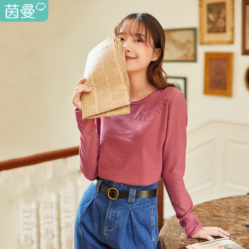 茵曼旗舰店2020年秋装针织衫毛衣低领大领子长袖套头秋冬新款茵蔓