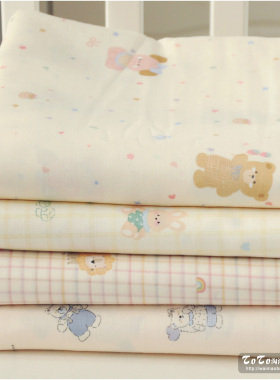 黄色系纯棉双层纱布料a类母婴级衣服床品手工发圈浴巾全棉面料