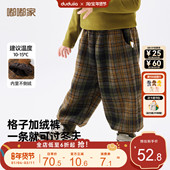 小童冬季 嘟嘟家男宝梭织裤 子宝宝格子裤 加厚女童长裤 冬装 儿童裤