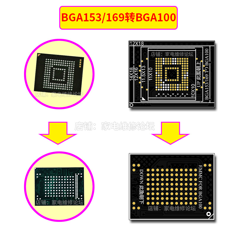 BGA153转BGA100 转接板 BGA169转接贴 汽车导航EMMC