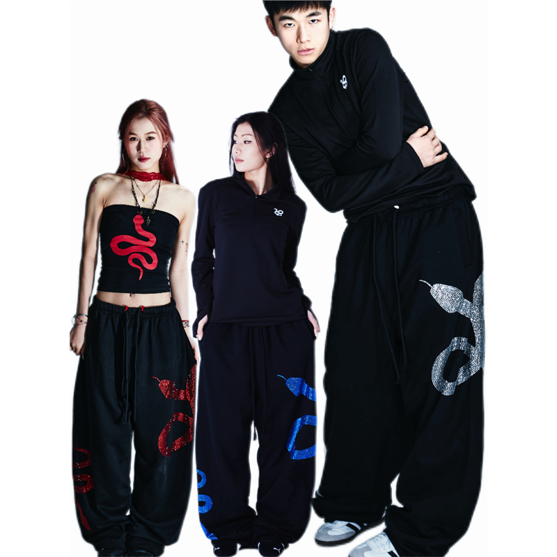 腊梅跳爵士街舞蹈裤jazz闪钻小蛇爆闪个性宽松运动裤卫裤演出服装