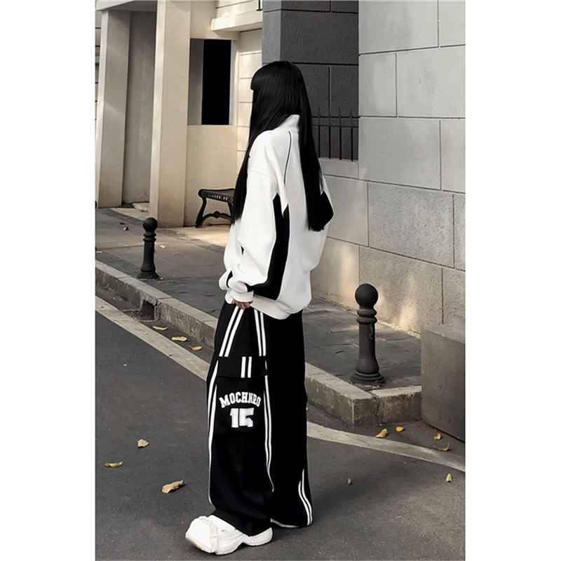 辣妹跳街舞爵士舞jazz黑色工装裤阔腿裤子高街运动裤练功服演出服