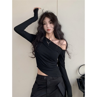 爵士舞上衣kpop女团jazz跳舞穿搭演出服修身露肩t恤练功服演出服