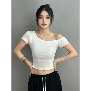 辣妹跳jazz爵士舞上衣黑色性感露肩短款露脐短袖t恤女团风练功服