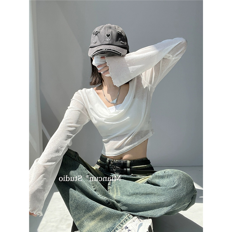 辣妹风跳爵士舞jazz性感长袖连帽T恤废土风短款露脐上衣练功服潮