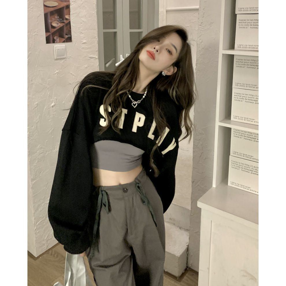 爵士跳舞jazz上衣女欧美甜辣妹衣服短款高腰卫衣甜酷字母印花长袖