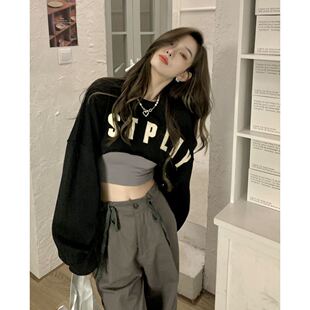 爵士跳舞jazz上衣女欧美甜辣妹衣服短款高腰卫衣甜酷字母印花长袖