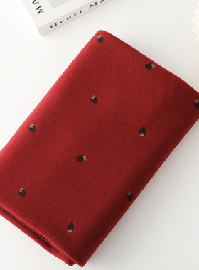 ins可爱草莓印花红色毛呢布料秋冬外套童装斗篷手工DIY服装面料