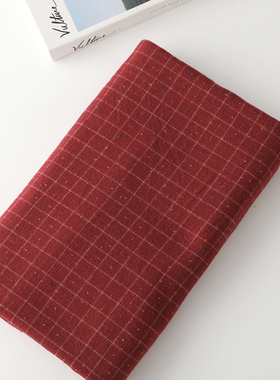 ins韩风红色格子毛呢秋冬外套马甲童装面料手工包包发圈diy布料