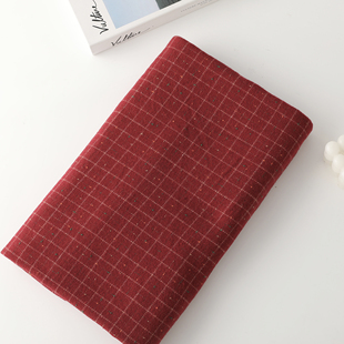 ins韩风红色格子毛呢秋冬外套马甲童装面料手工包包发圈diy布料