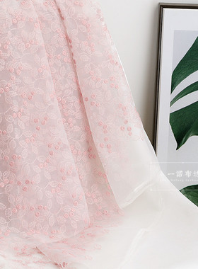 高档欧根纱刺绣布料白色网纱蕾丝绣花服装裙子面料汉服手工diy