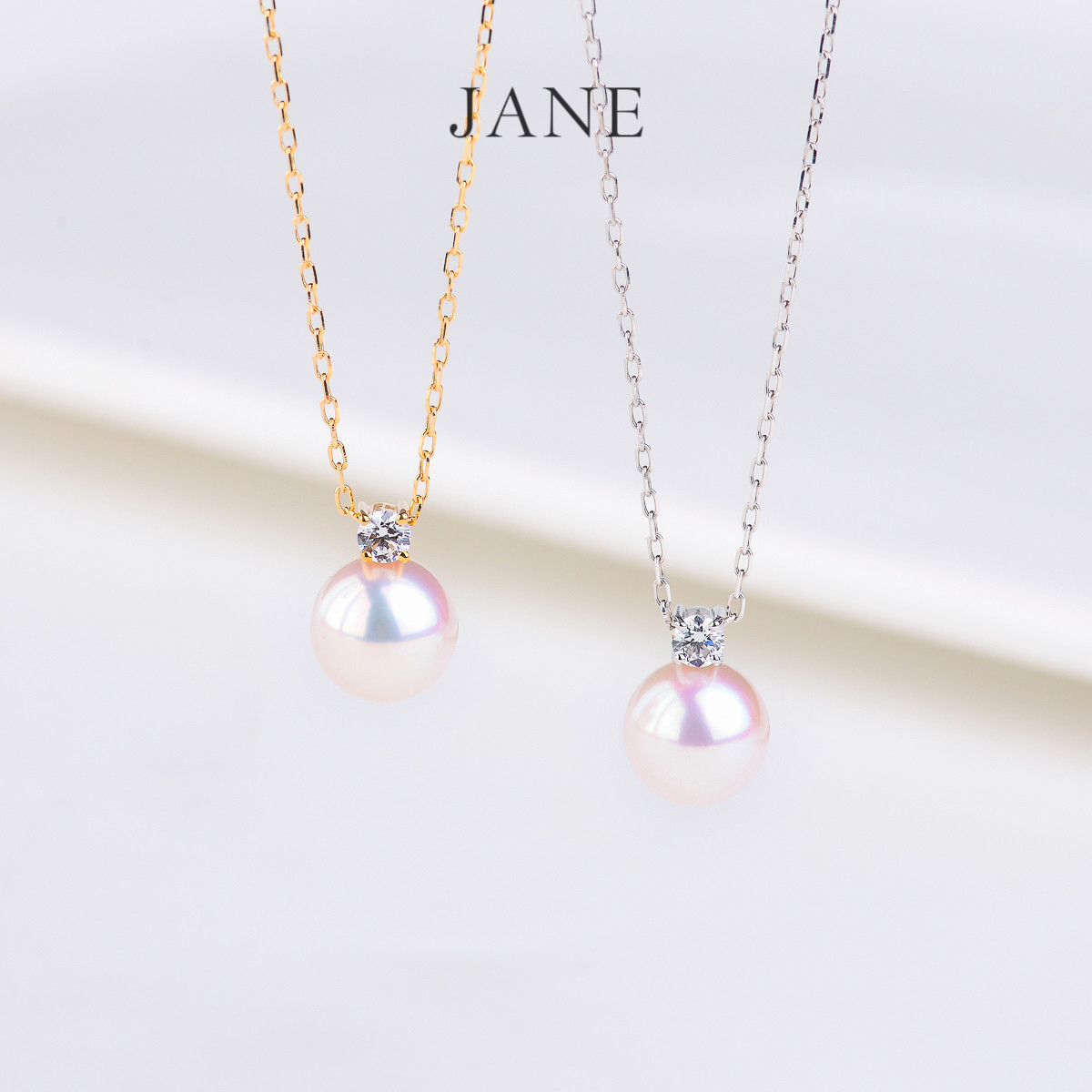 JANE简珠 戴妃天然Akoya海水珍珠项链坠女18K金钻石吊坠王妃正品