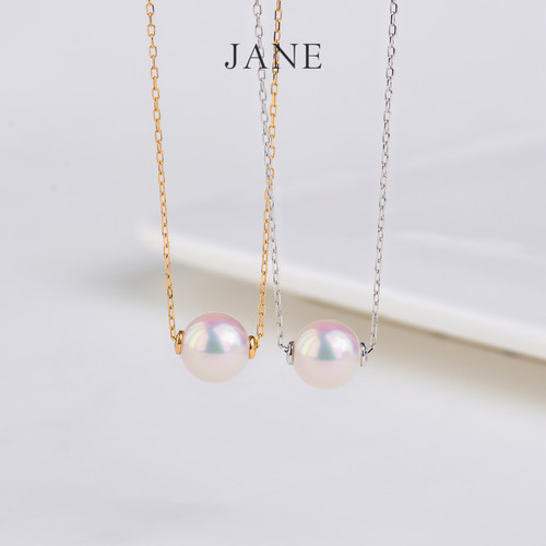Jane简珠专柜正品路路通项链天然Akoya海水珍珠吊坠女18K金锁骨链