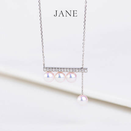 Jane简珠四珠音符项链天然Akoya海水珍珠项链女18K金钻石颈链颈饰