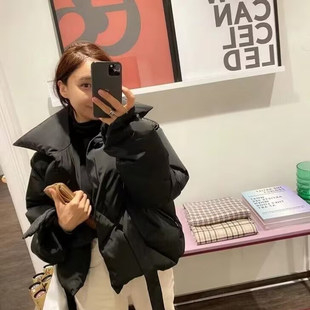 H445122288 韩版25冬甜美清新可爱蝴蝶结立领保暖短款羽绒服