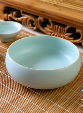 瓷工坊正品汝窑开片陶瓷天青精品茶洗水洗水孟笔洗水方茶荷干果斗