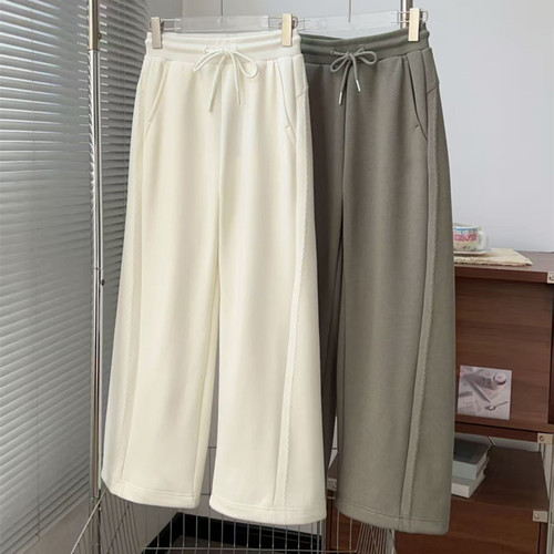 加绒保暖 女士秋冬新款直筒休闲长裤运动裤针织加厚宽松阔腿裤子