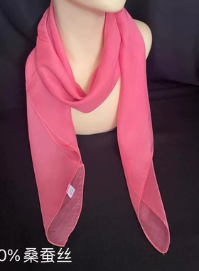 春夏季新款桑蚕丝纯色真丝薄款透明方巾88厘米丝巾女皮红色百搭款