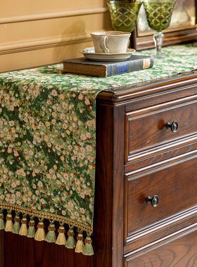 复古美式高级感美式法式立体刺绣流苏餐桌玄关电视柜新中式桌旗