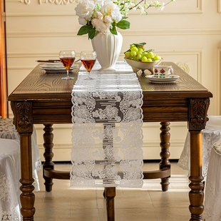 高级感电视柜桌布边柜茶几防水田园长条桌旗 欧式 法式 蕾丝桌旗
