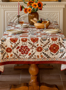 美式餐桌布高级感欧式布艺复古风奢华高端田园桌布长方形茶几台布
