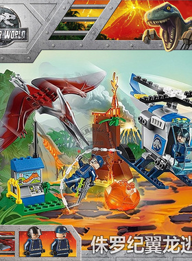 侏罗纪公园世界3翼龙逃脱霸王迅猛恐龙男孩儿童拼装积木玩具10756