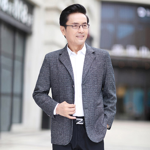 男式西装休闲款中年男士商务休闲西服外套宽松西装西装外套